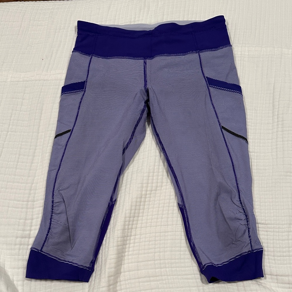 Purple striped lululemon leggings (short)